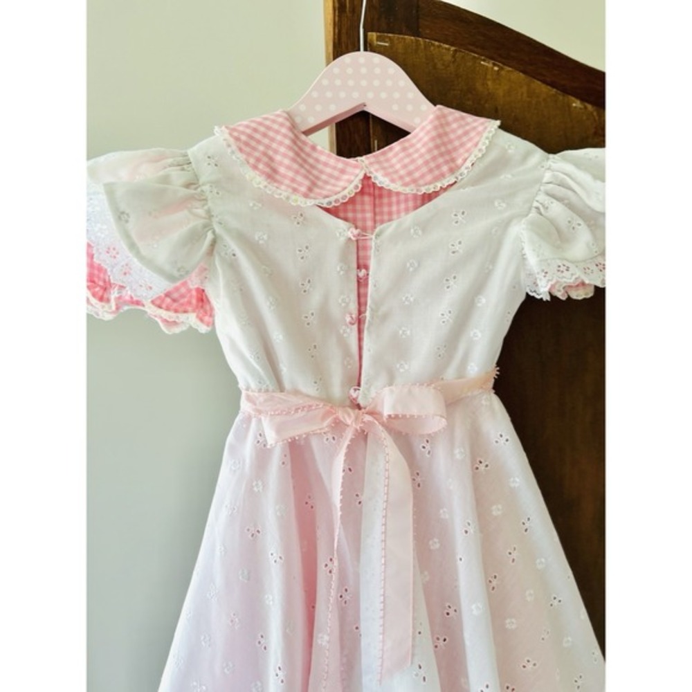 Vintage Handmade Easter Pinafore W/ Bloomers 3 Pc Dress Girls 6-8 Pink Gingham - Picture 9 of 16